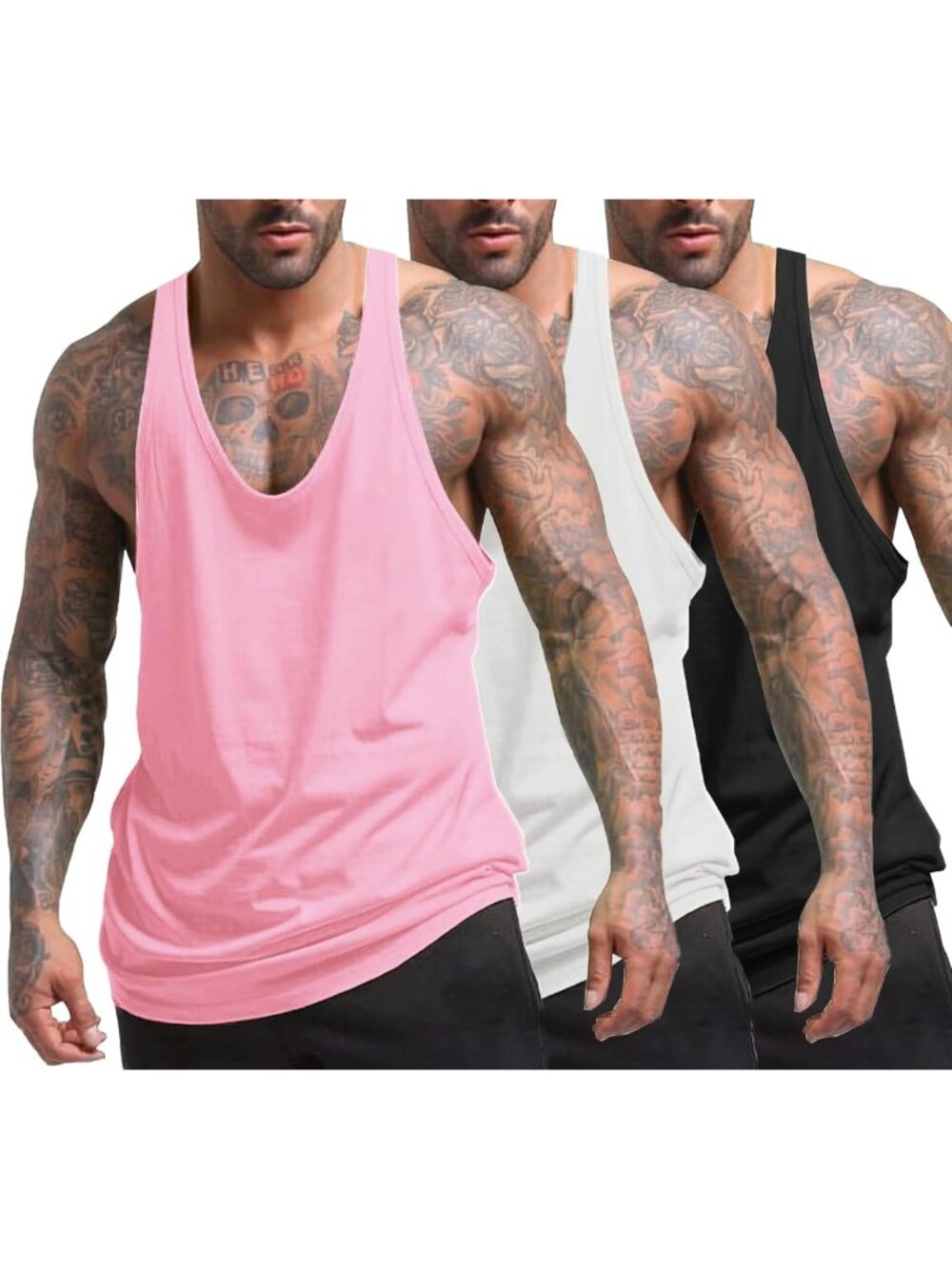 Men's 3 Pack Sleeveless Muscle Tank Tops for Gym Workout - Y-Back Style